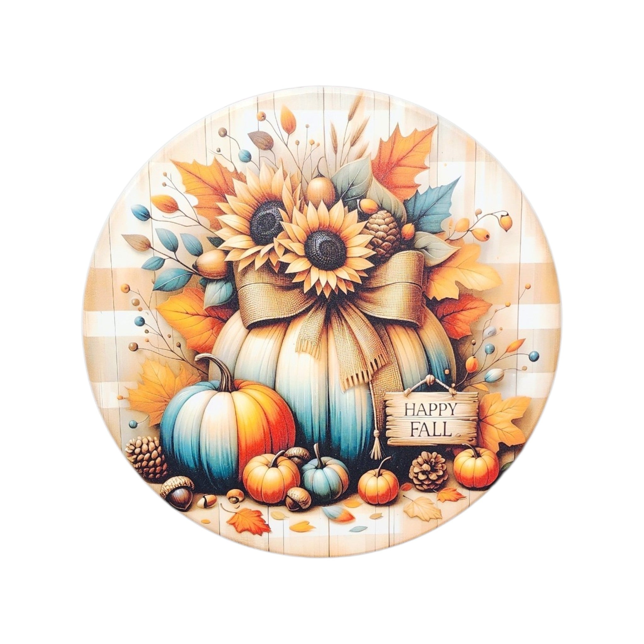 10" Round Sign Happy Fall With Pumpkins