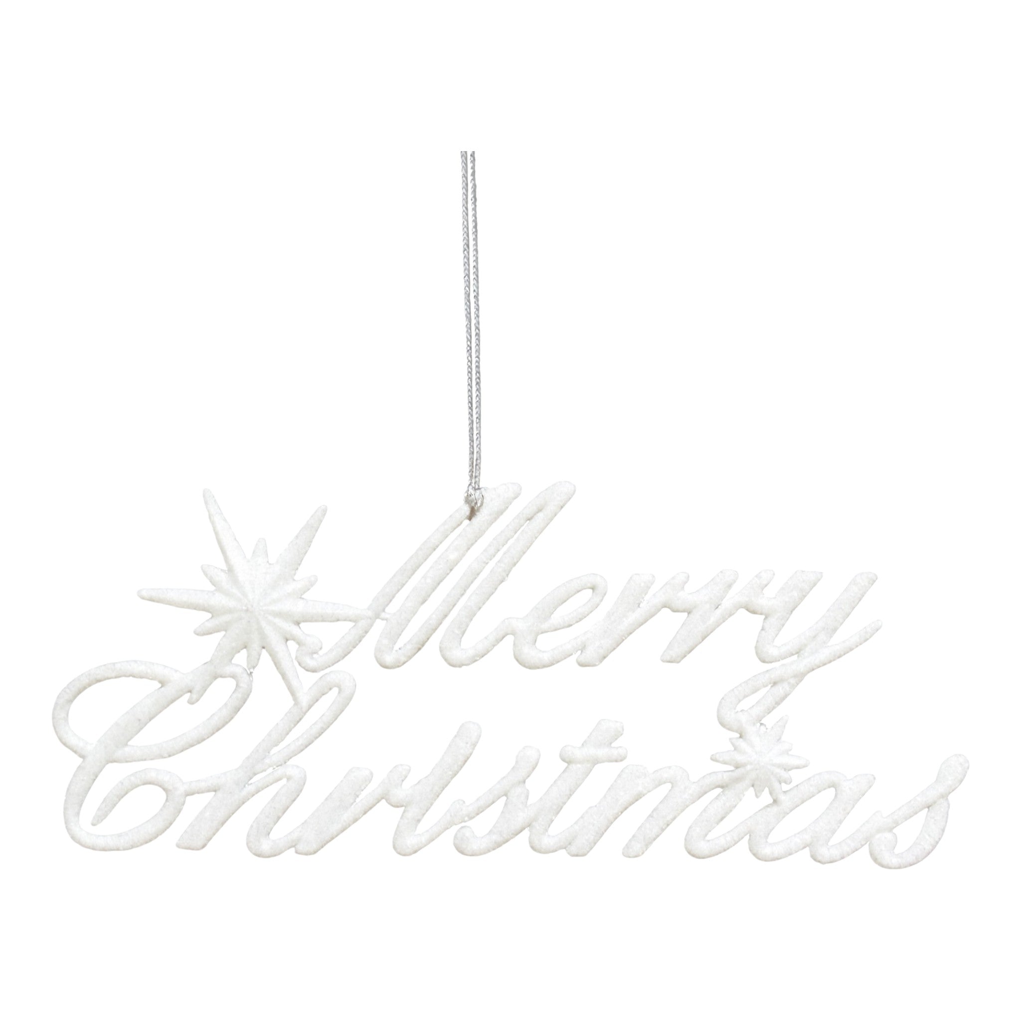 Ornament Merry Christmas White Ice Glitter 7.7"