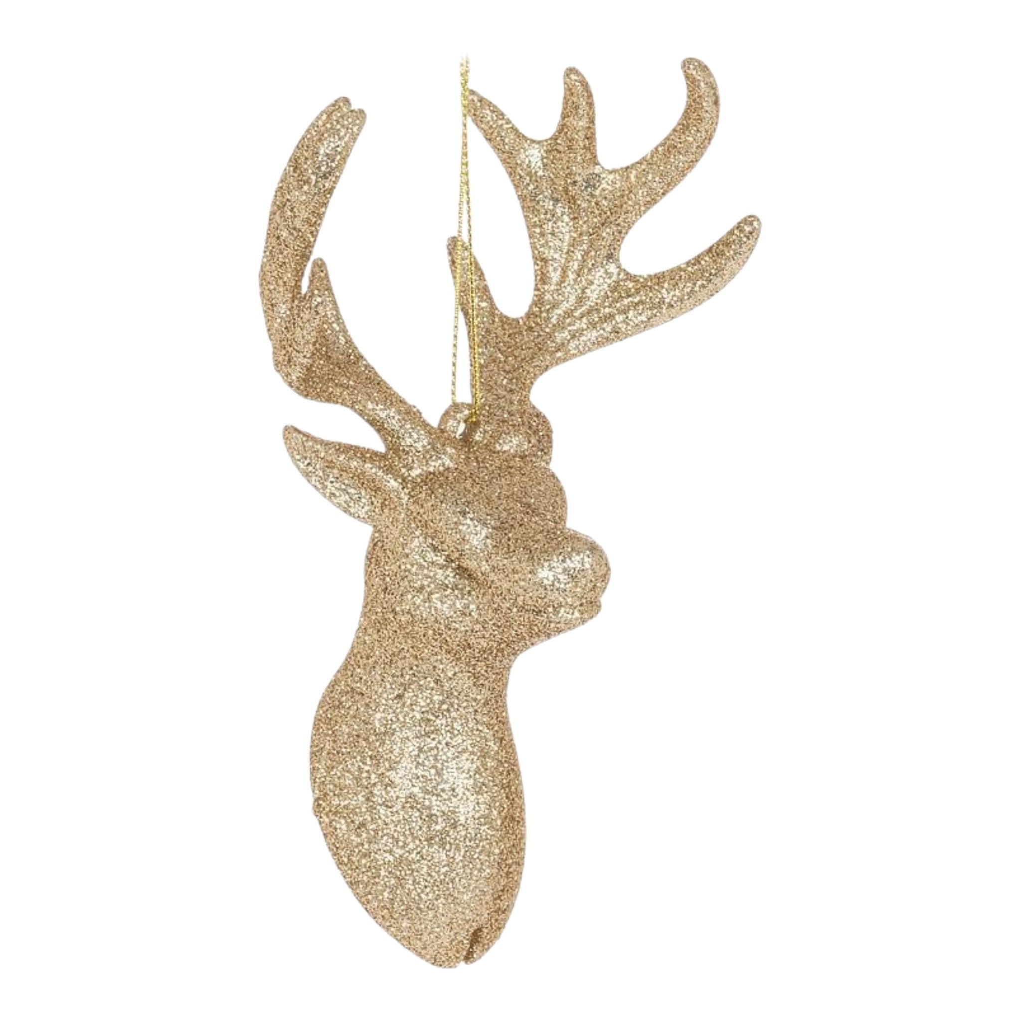 Ornament Reindeer Bust w/ Champagne Glitter 6"