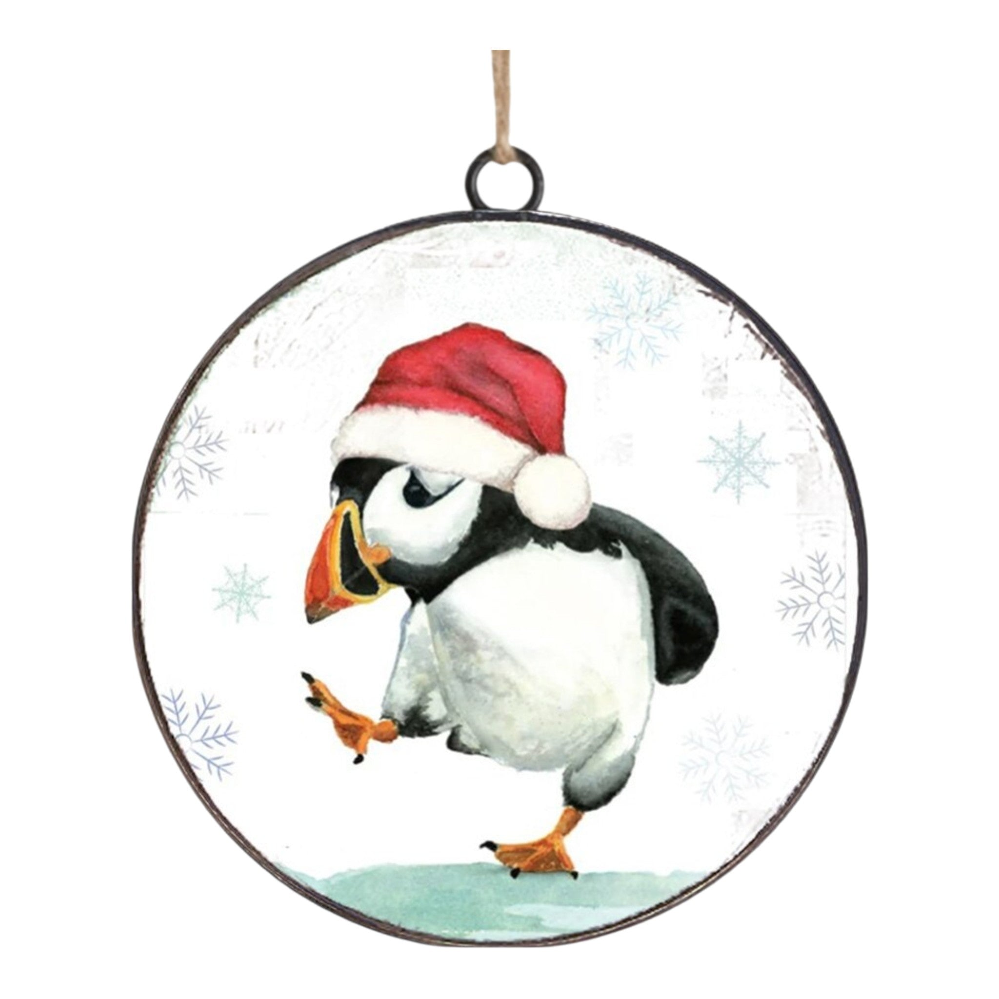 Ornament Metal Disc Puffin 4"