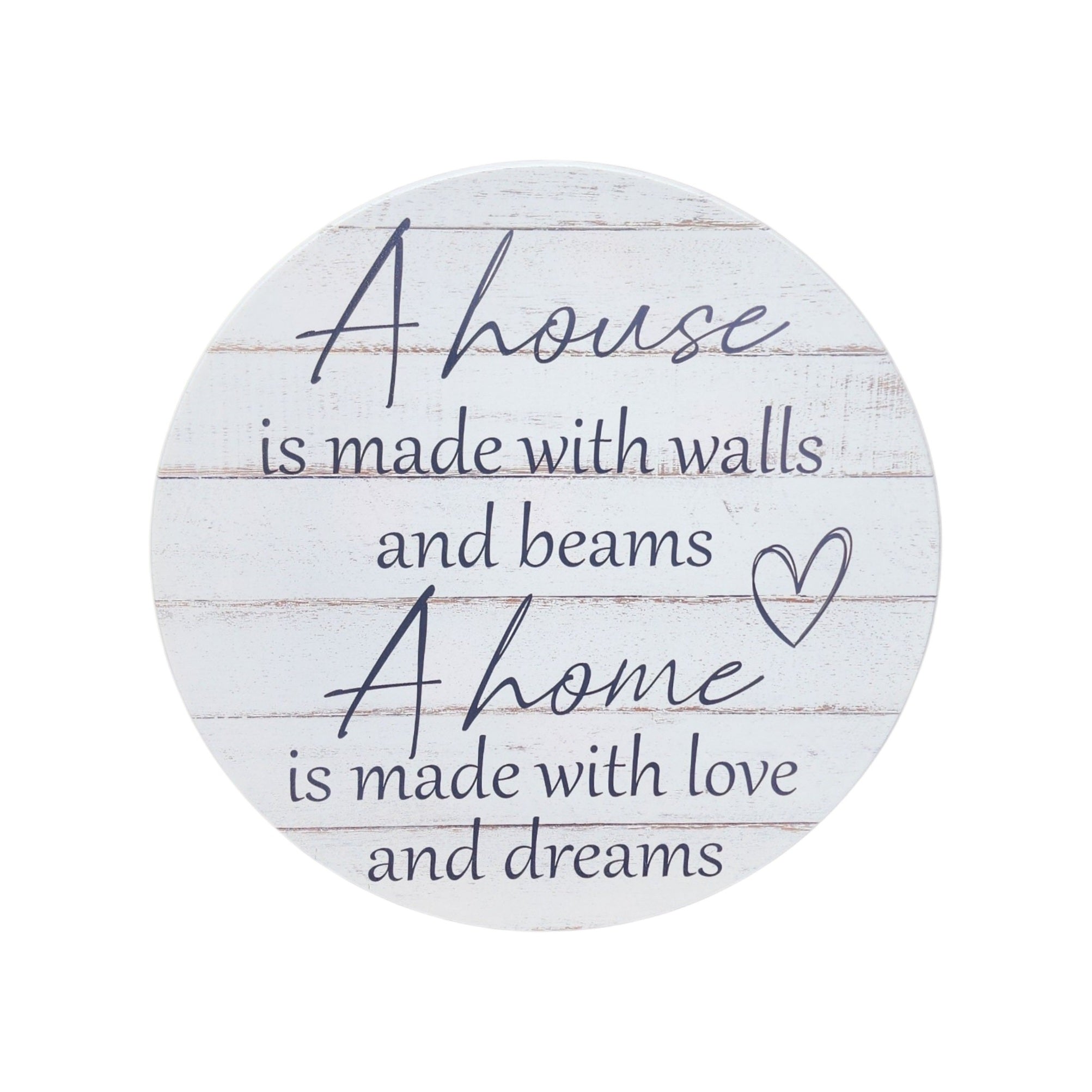 10" Round Sign A House Is Made With Walls And Beams