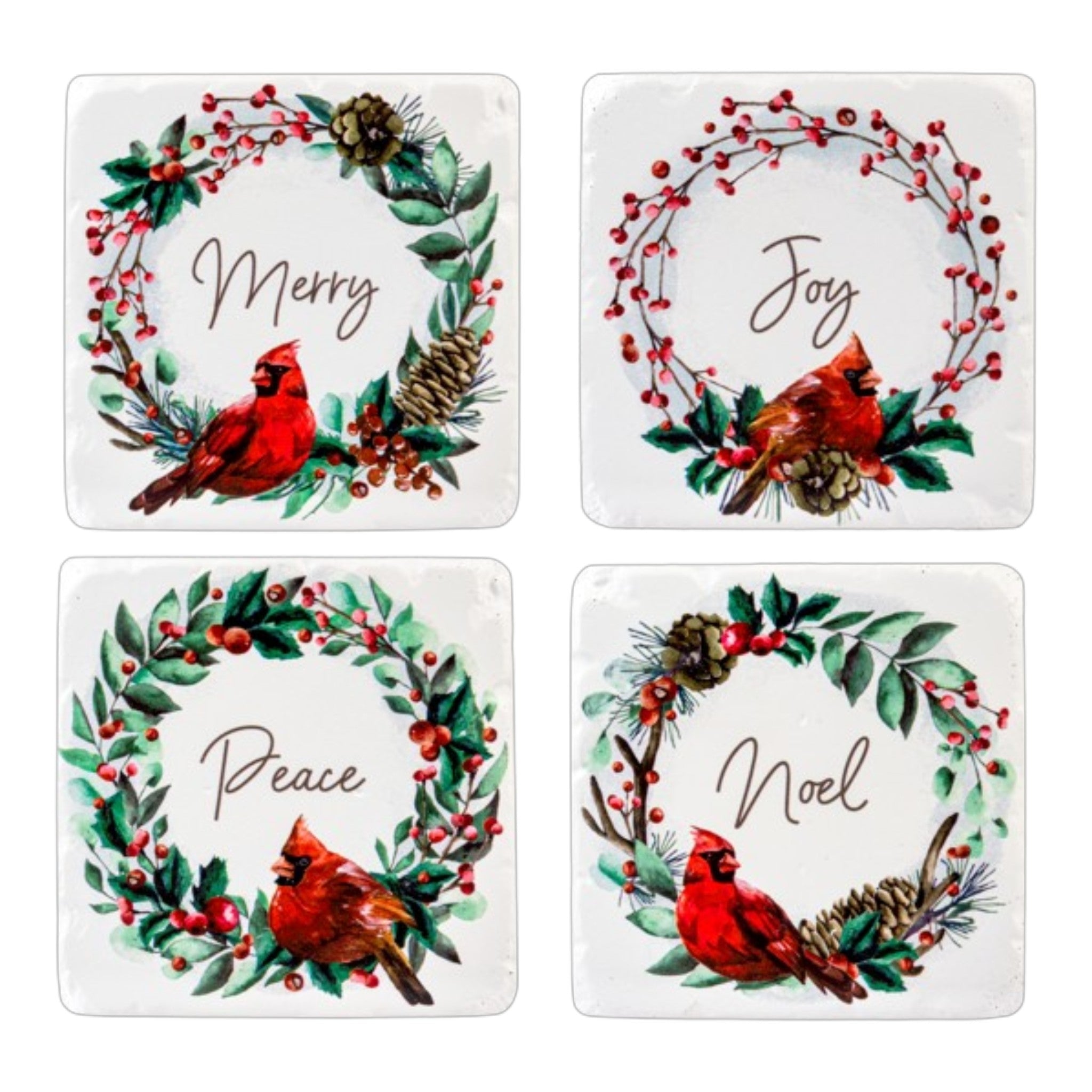 Cardinal Wreath Coaster 4 Piece Set
