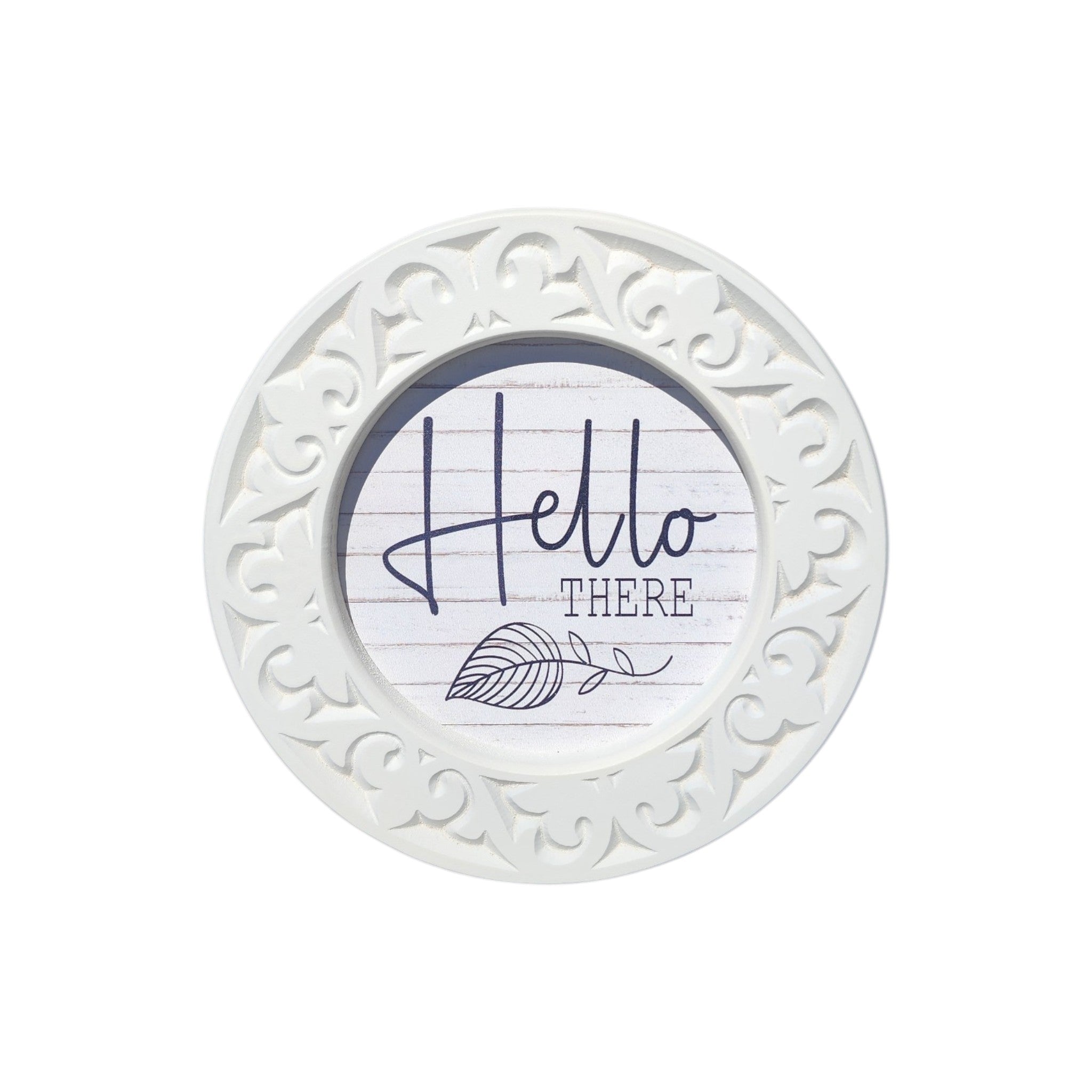8" Round Engraved Framed Sign | Hello There