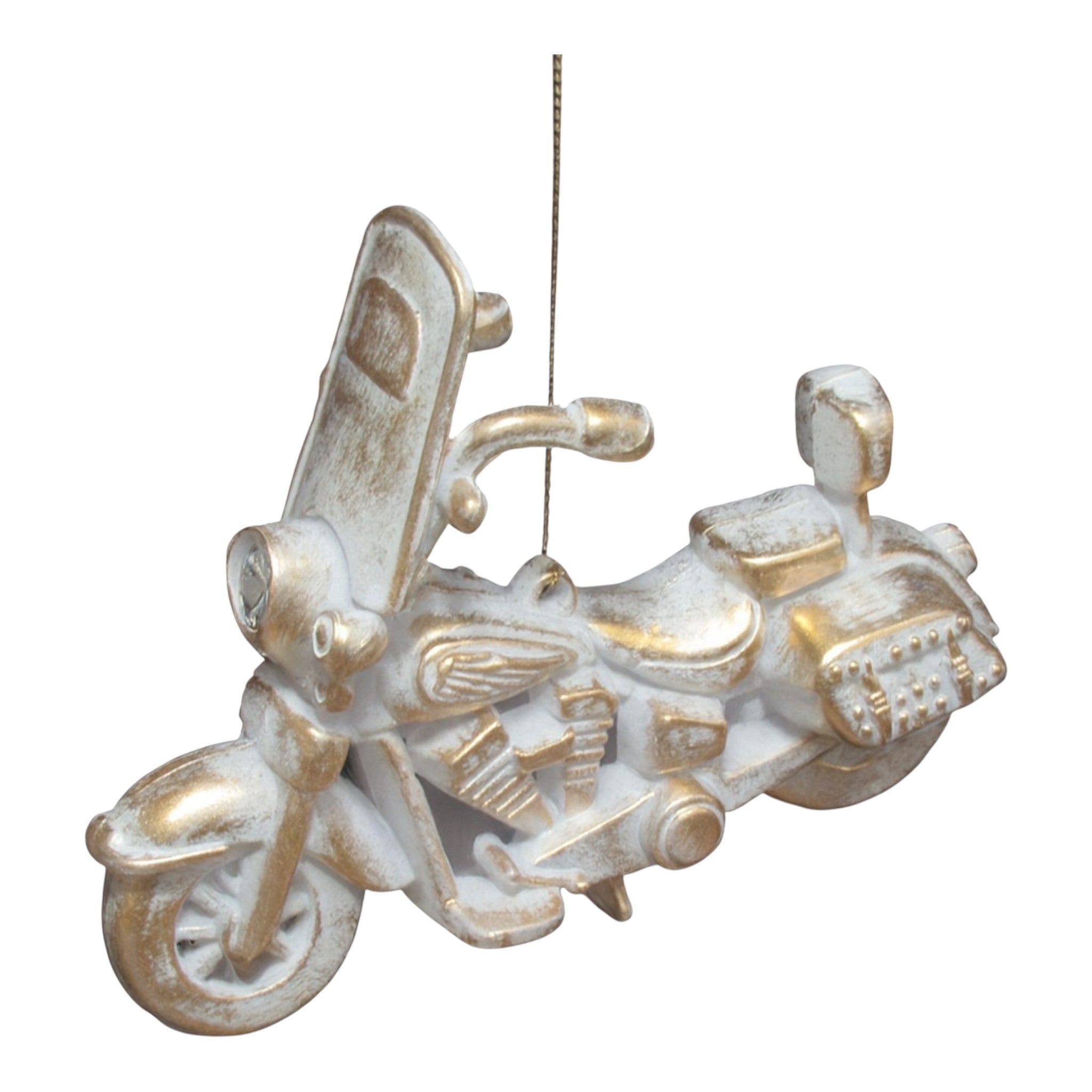 Ornament Motorcycle White Brushed Gold 4.7"
