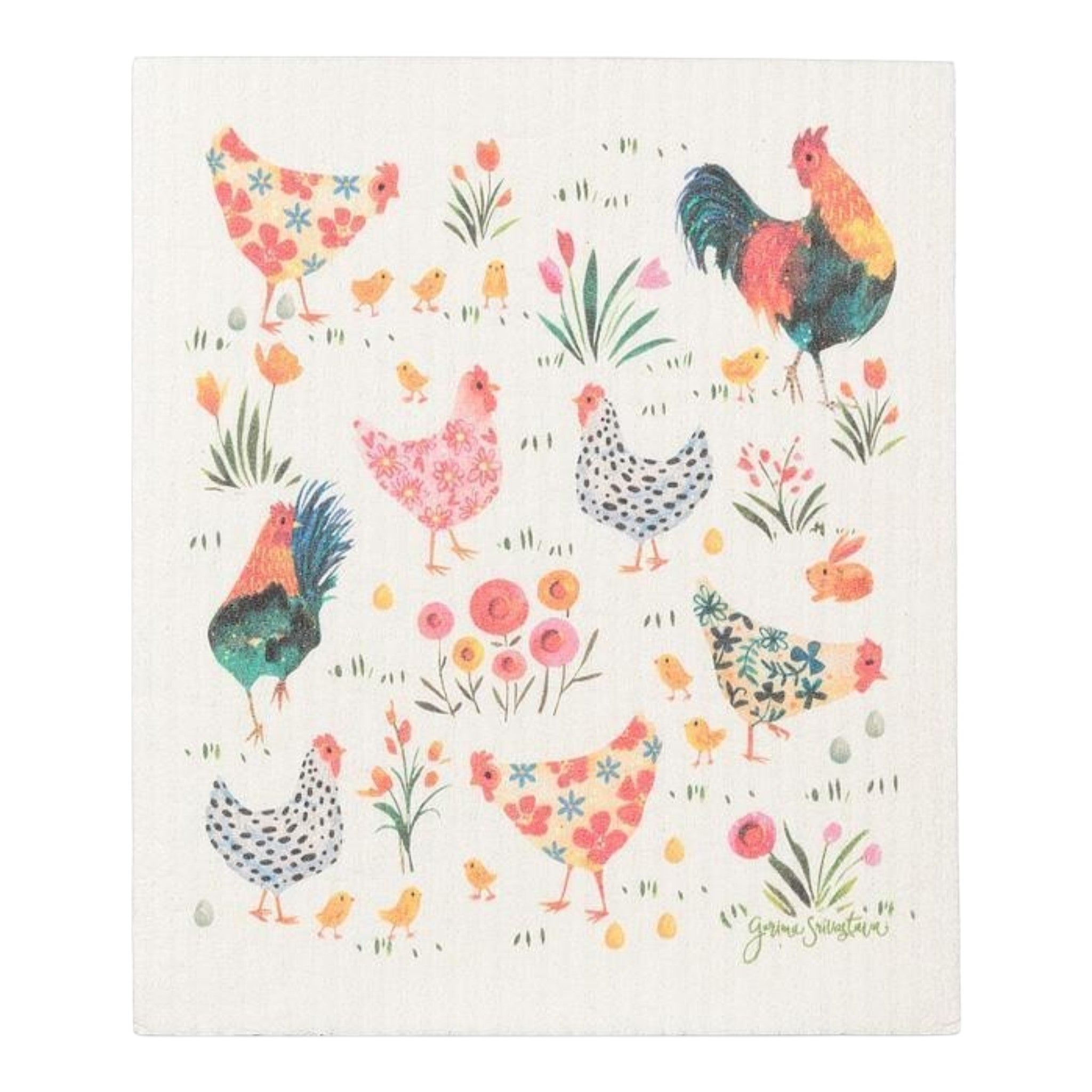 Roosters & Hens Swedish Dishcloth