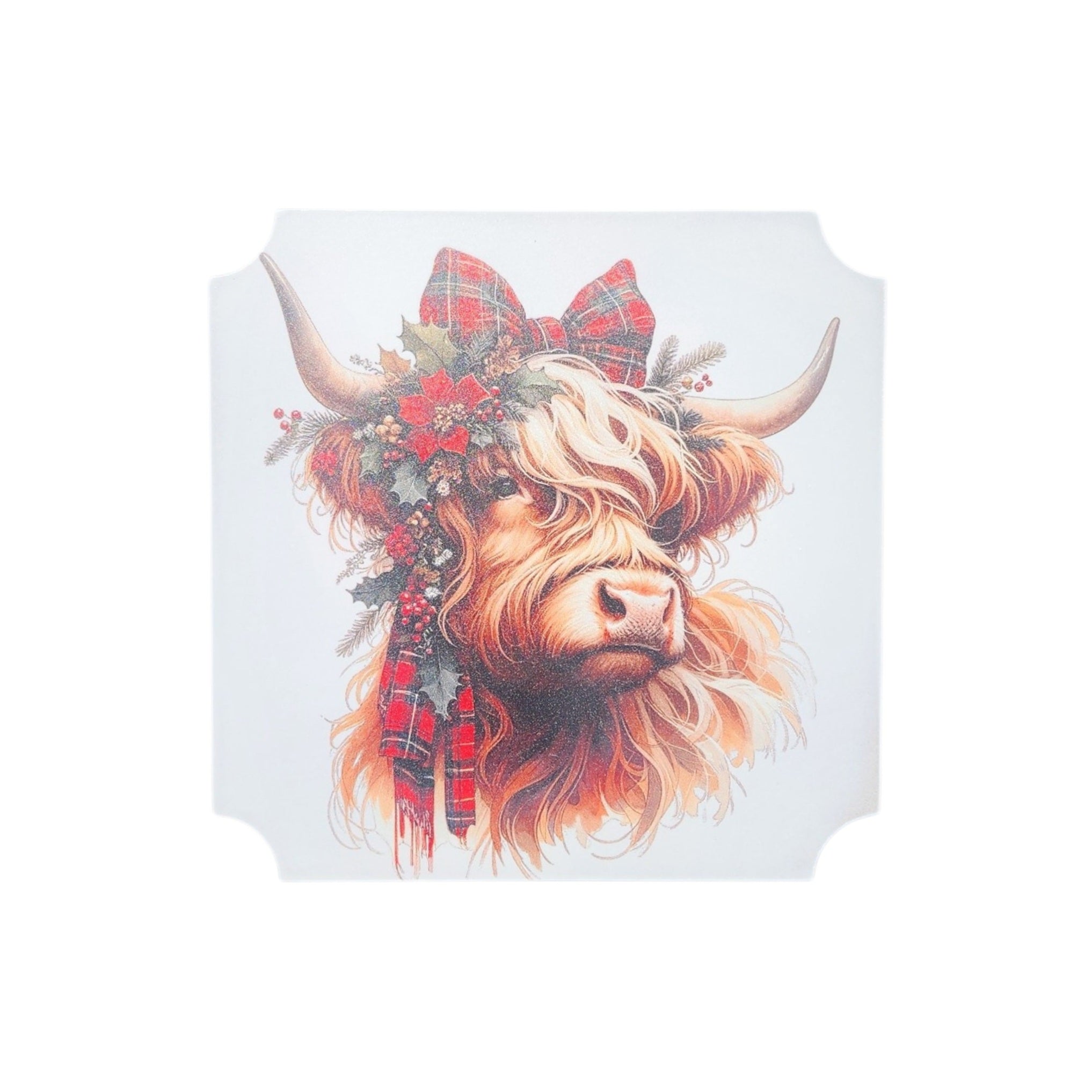 5x5 Sign Cow with Plaid Bow