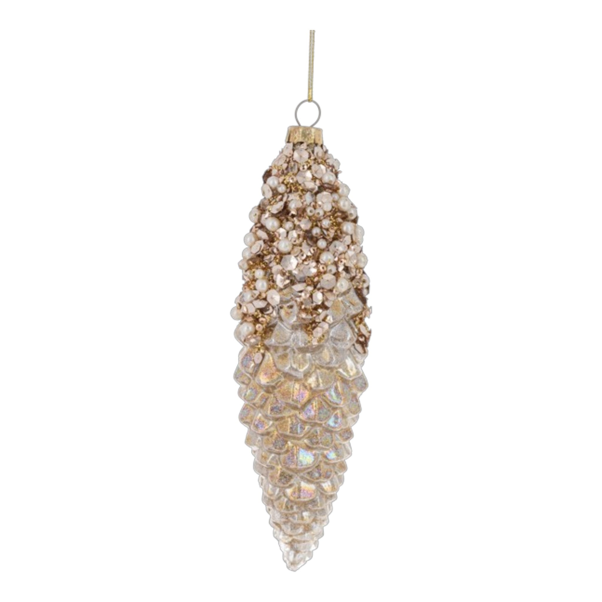 Ornament Glass Glittered Pinecone Beads 2 1/4" W. x 7 7/8" H.