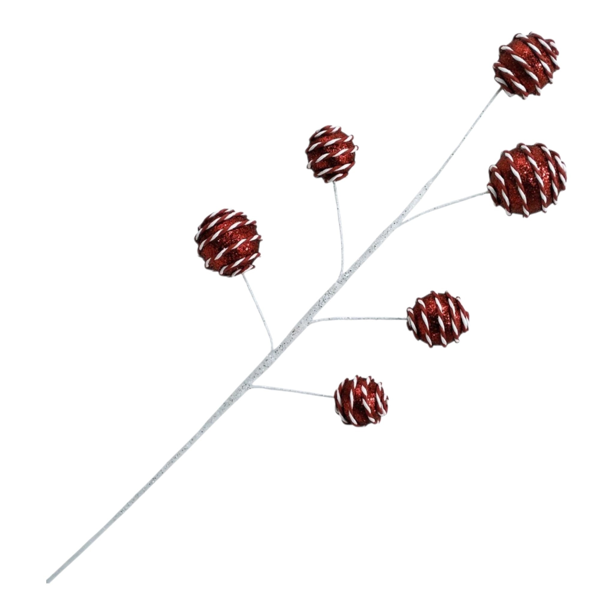 Spray Ball Glitter w/Red/White Candy Cane 30"